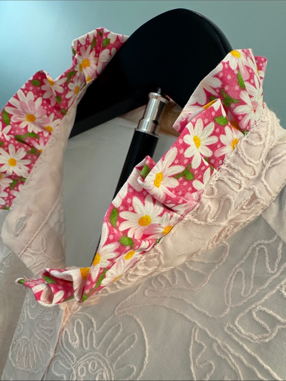 Reworked Women’s Light Pink Embroidered Long-Sleeve Shirt by Hester’s Orchard - Picture 3 of 8